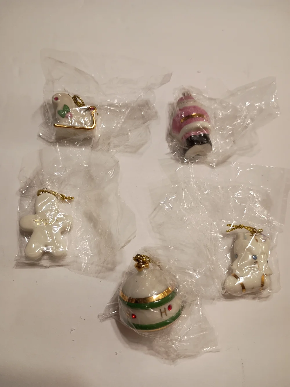 Vintage Lenox Porcelain White Holiday Ornament Set(5)
